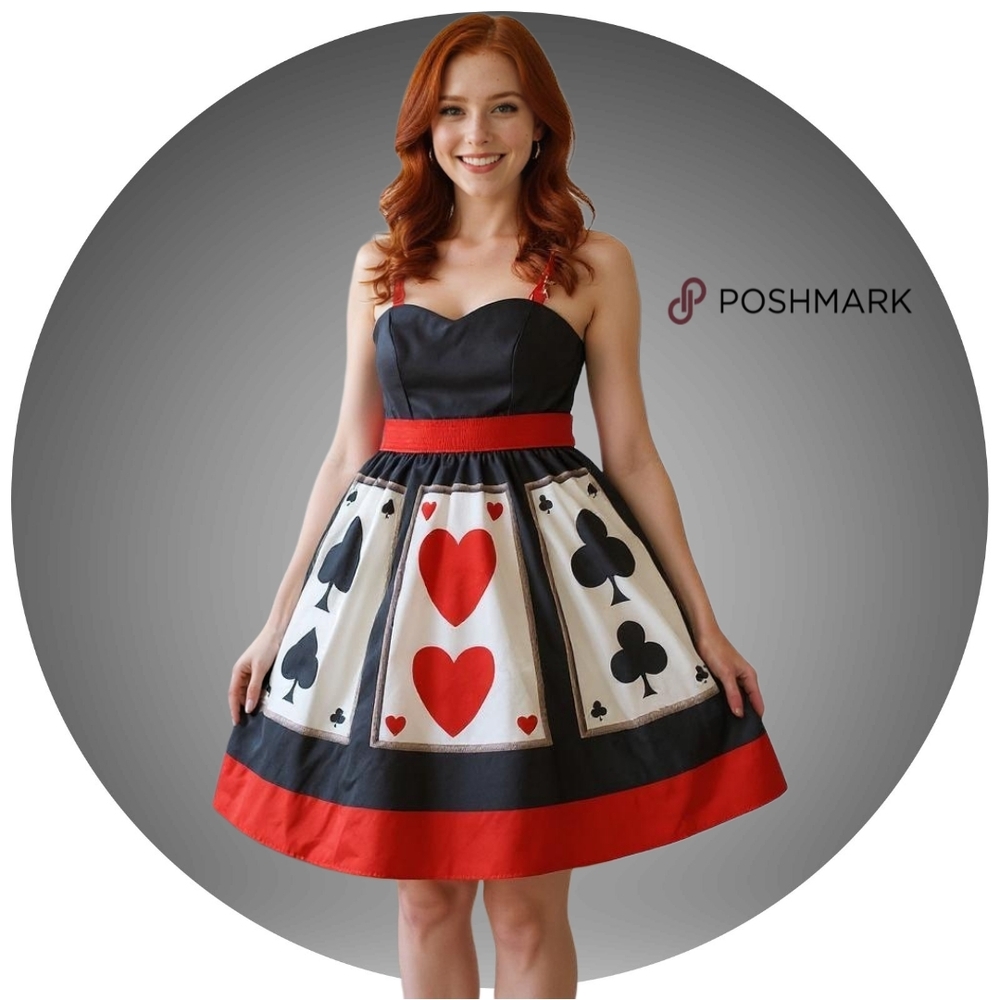 Stylish Black and Red Card-Themed Dress